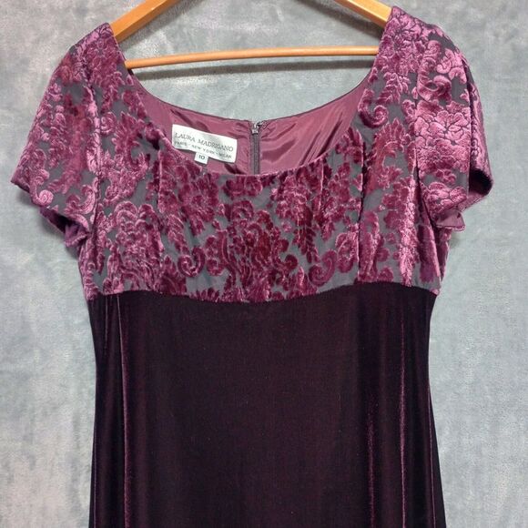 Vintage Dress Crush Velvet Illusion Mesh Floral Neckline Sz 10 Dark Purple... - Picture 2 of 15